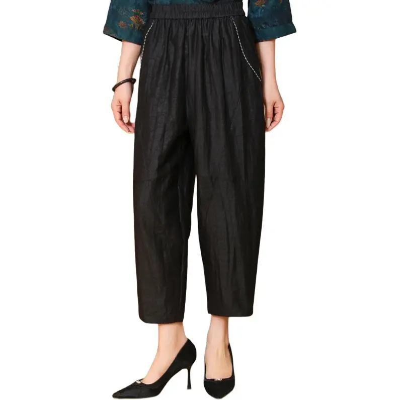 Yi Mengyuan Silk Casual Pants Women's Black-3