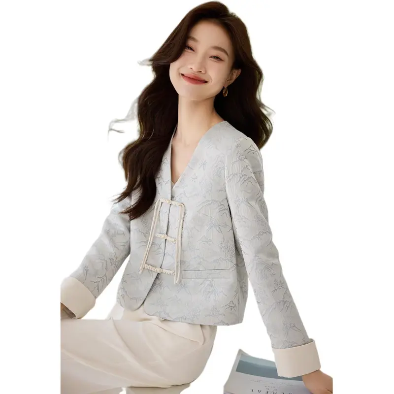 Mo Han Yi Mei Jackets Coats Women's Light Blue-4