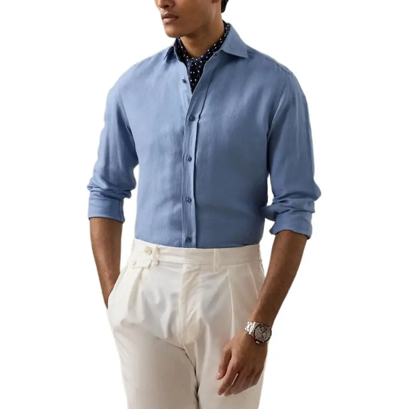 Ralph Lauren Purple Label Linen Silk Canvas Shirt Men's Blue-2