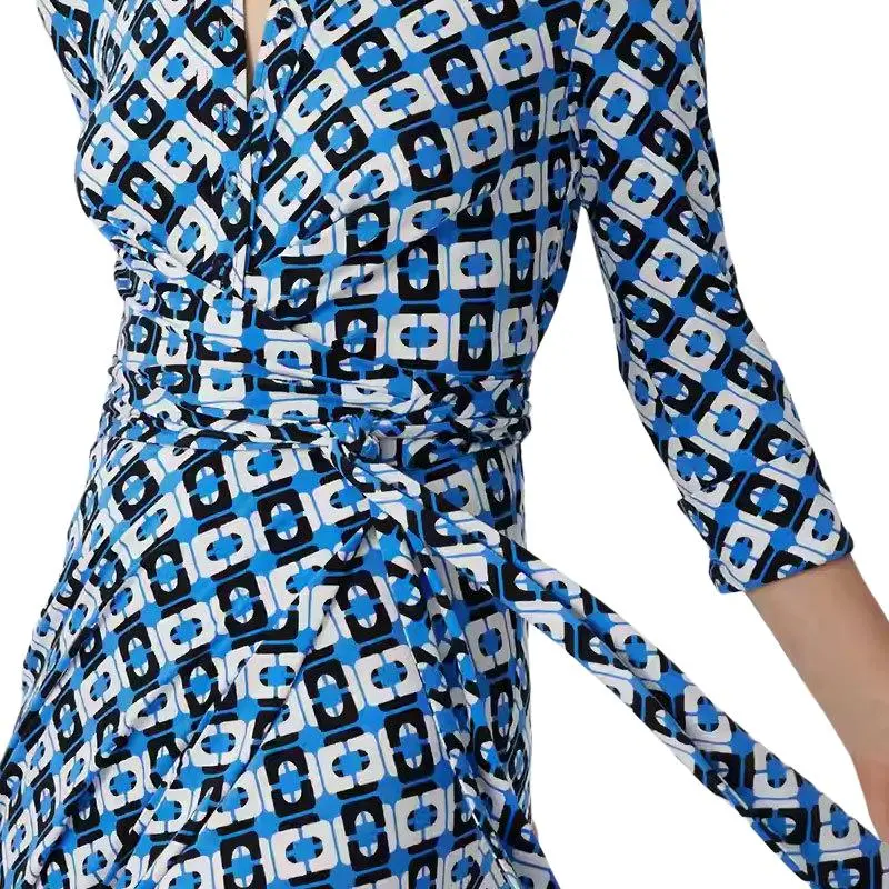 Diane Von Furstenberg SS25 Long Sleeved Dress Women's Blue-4