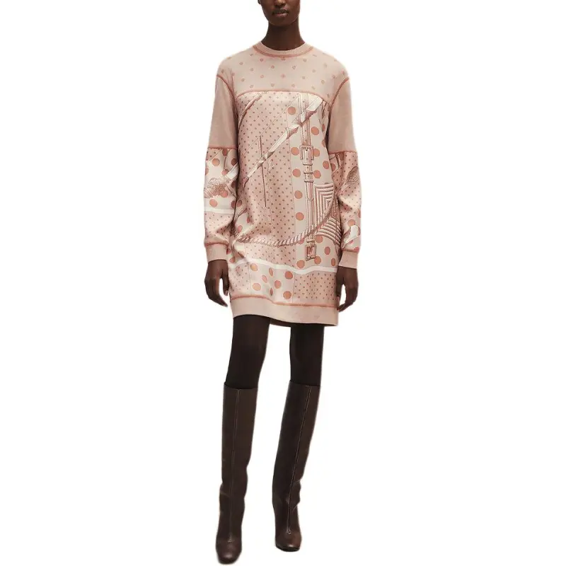 HERMES Long Sleeved Dress Women's Beige-1