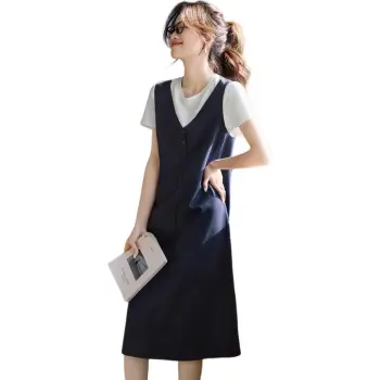 Flowers In Water Short Sleeved Dress Women's Navy Blue & White