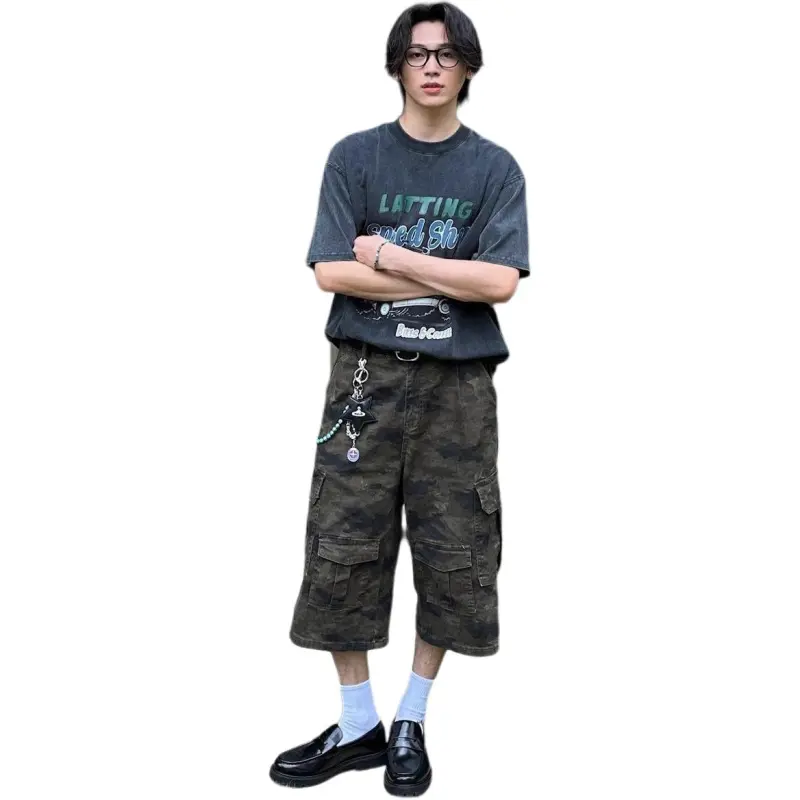 DUATOGE Denim Shorts Men Camouflage -1