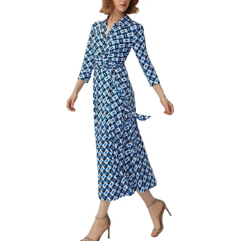Diane Von Furstenberg SS25 Long Sleeved Dress Women's Blue-3
