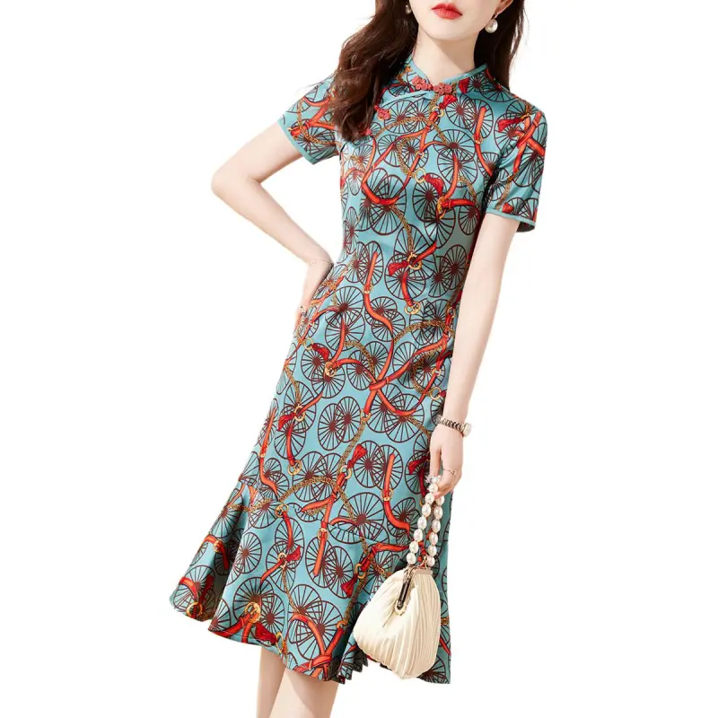 Mo Han Yi Mei Short Sleeved Dress Women's Blue-1