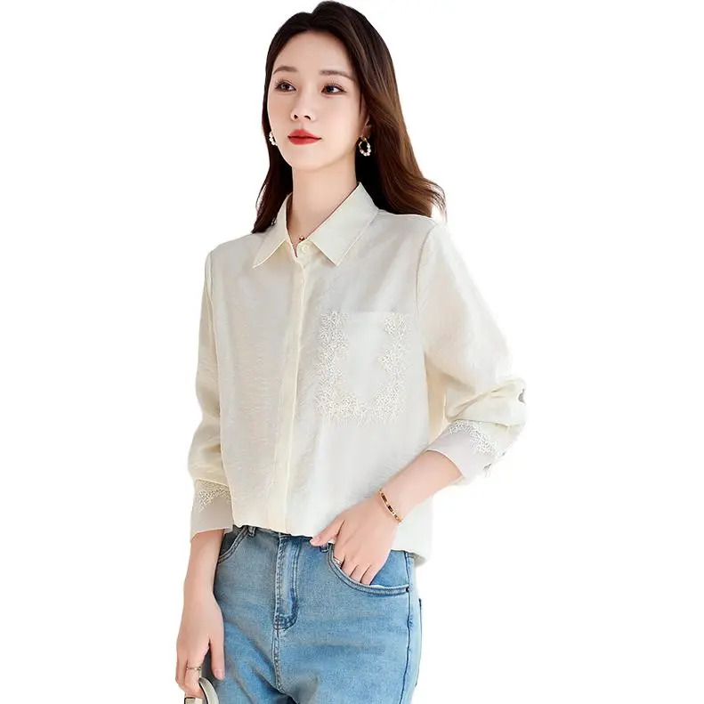 Yi Mengyuan Long Sleeved Silk Shirt Women's Raw White-1