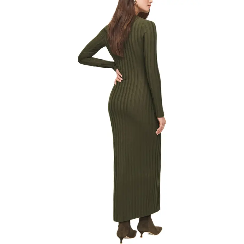 REFORMATION Lani Knit Dress Long-Sleeved Dresses Women's Dark Olive-1
