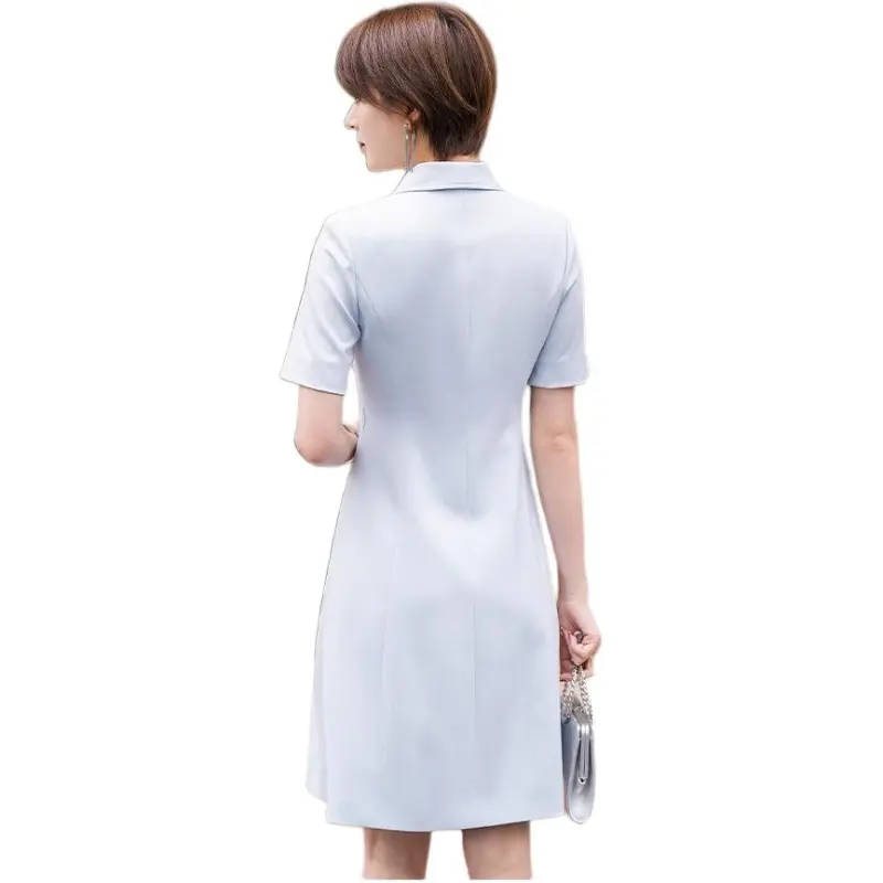 ONE SHALLOW Short Sleeved Dresses Women's Sky Blue Dark Stripes-0
