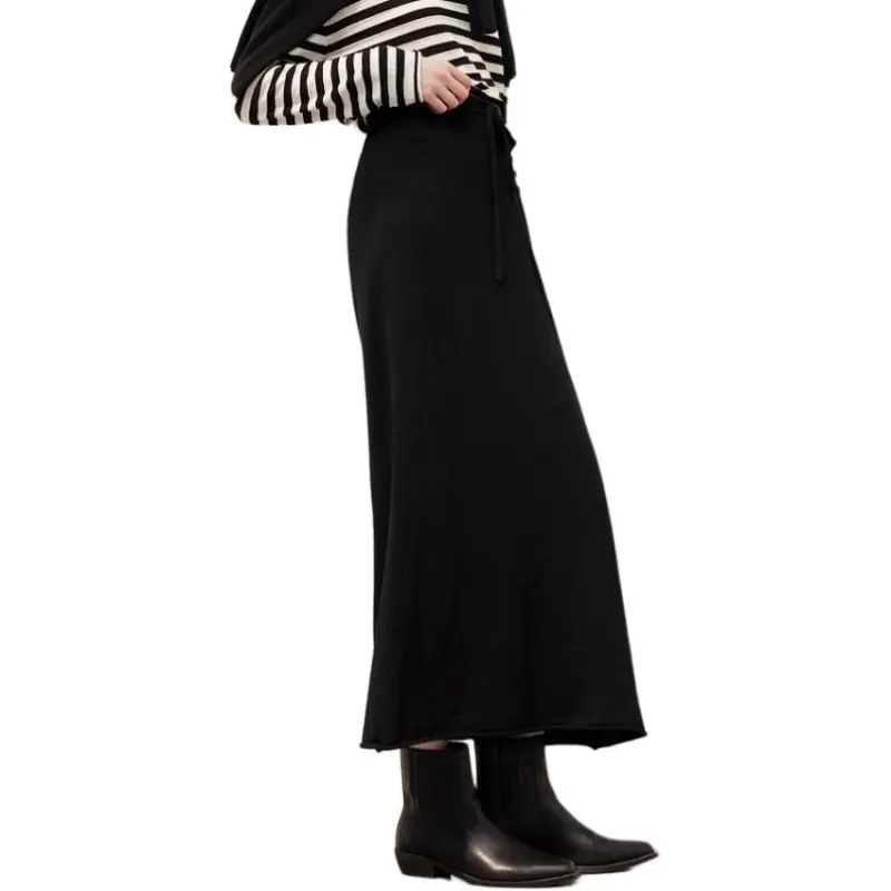 3COLOUR Knit Long Skirts Women's Classic Black-7