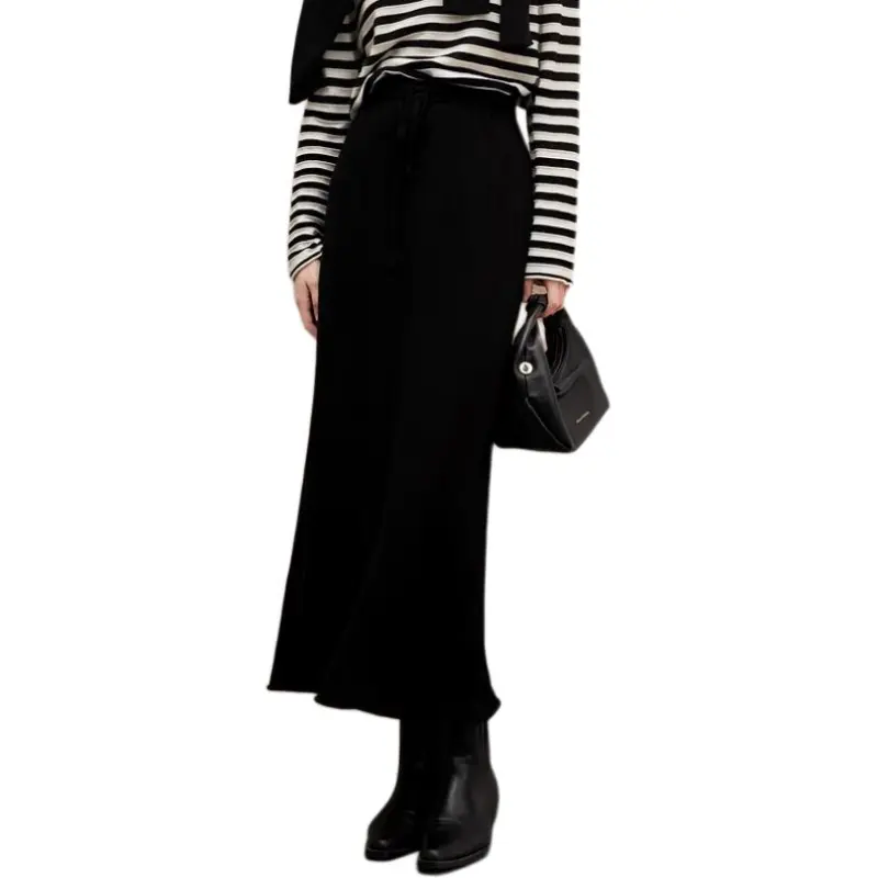 3COLOUR Knit Long Skirts Women's Classic Black-1