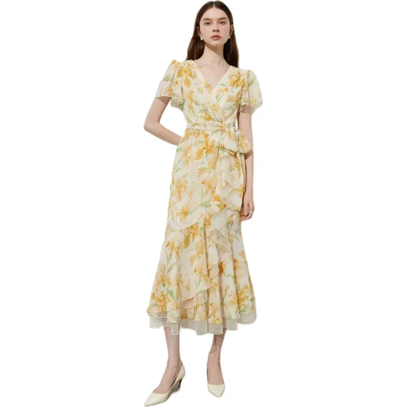 DPLAY Short Sleeved Dress Women's Yellow Undertone Blended Lily-2