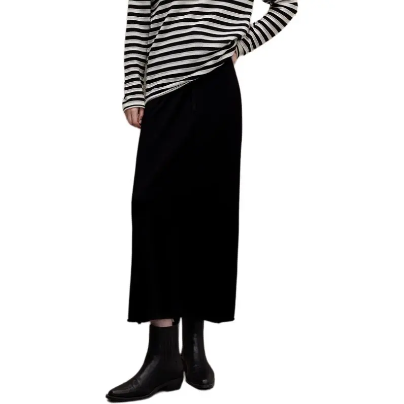 3COLOUR Knit Long Skirts Women's Classic Black-2