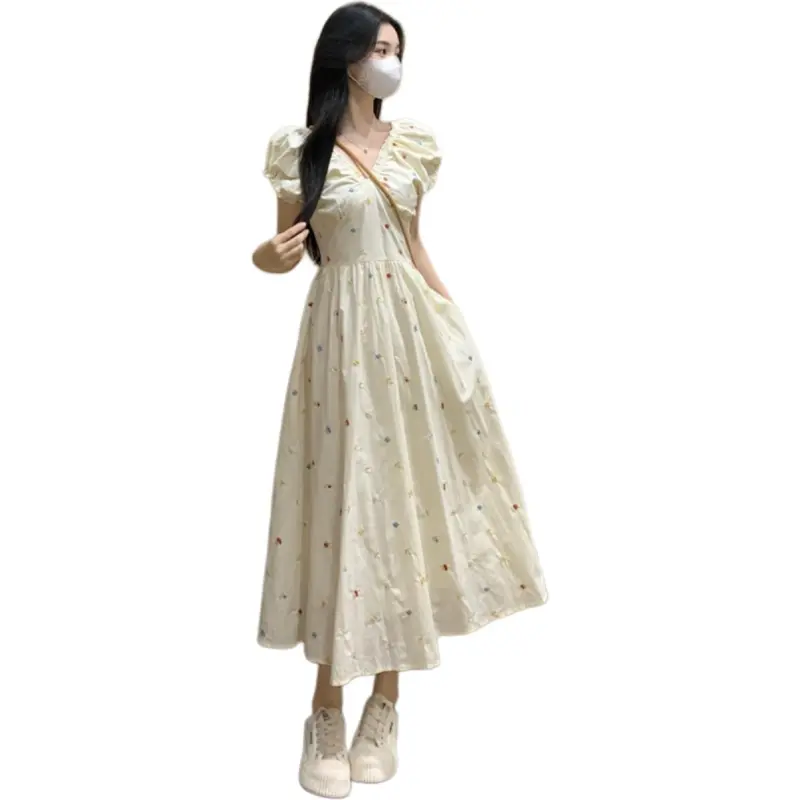 Mu Xiao Xin Short Sleeved Dress Women's Ecru-2