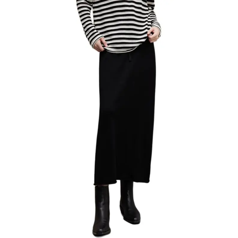 3COLOUR Knit Long Skirts Women's Classic Black-6
