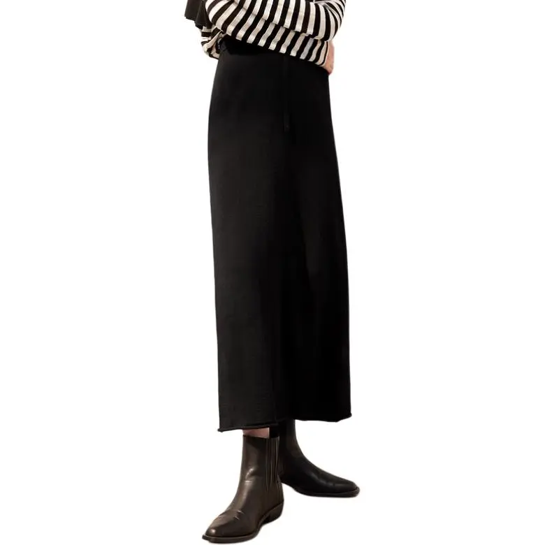 3COLOUR Knit Long Skirts Women's Classic Black-3