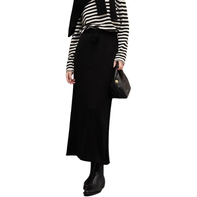 3COLOUR Knit Long Skirts Women's Classic Black-5