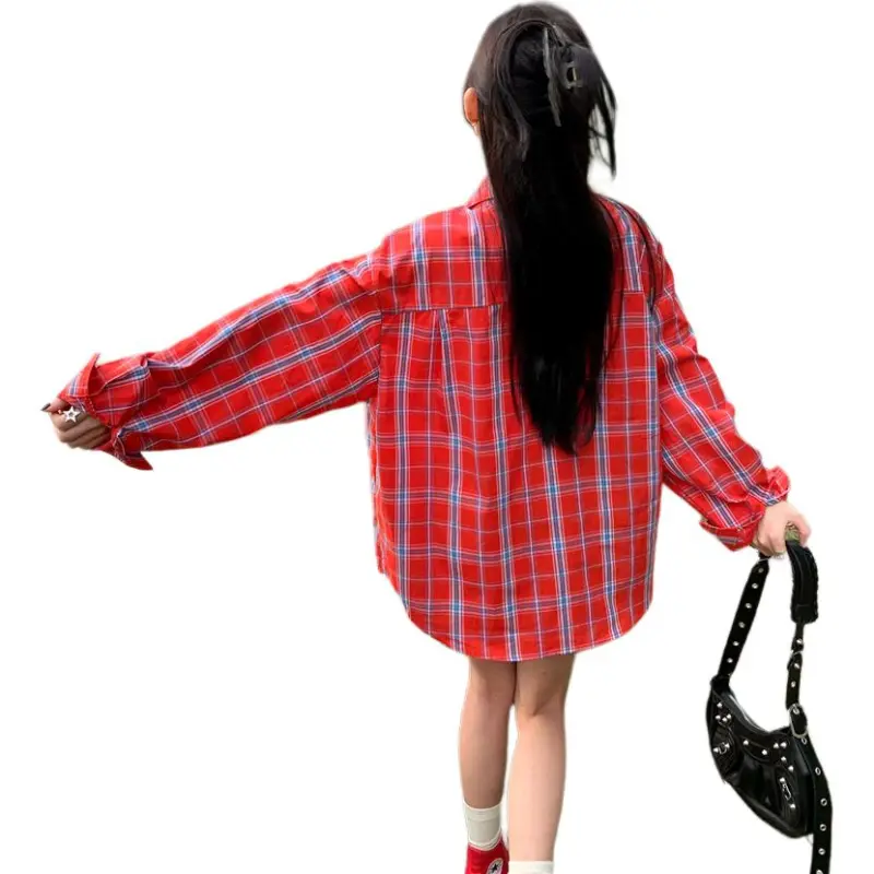 Si Bei'er Shirt Women's Red Plaid-3
