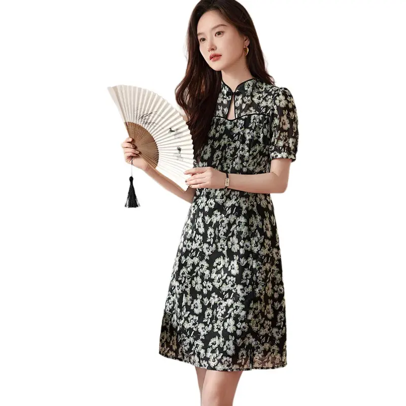 XWI Short Sleeved Dress Women's Black With Green Floral-2