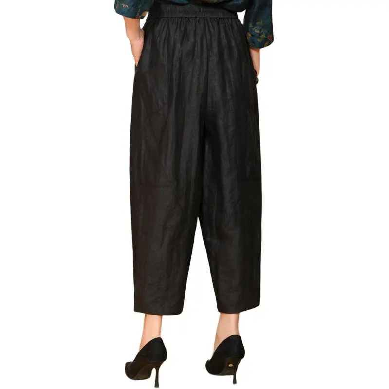 Yi Mengyuan Silk Casual Pants Women's Black-4