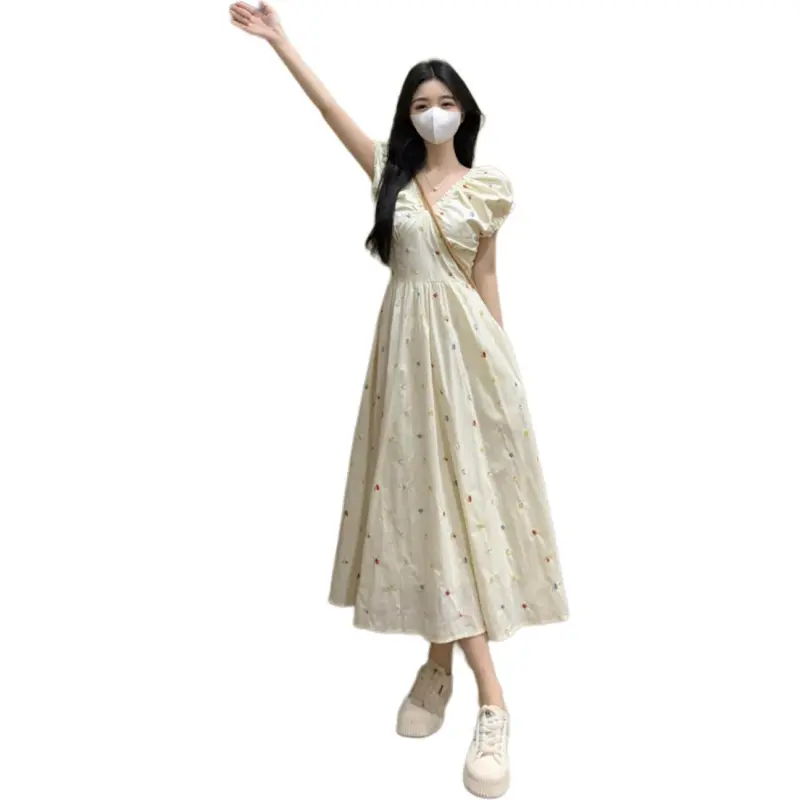 Mu Xiao Xin Short Sleeved Dress Women's Ecru-1
