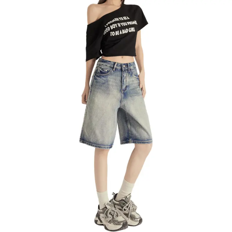 Kazakhstan Denim Shorts Women's Vintage Blue-1