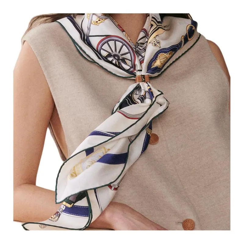 HERMES Mulberry Silk Silk Scarves Unisex White-2