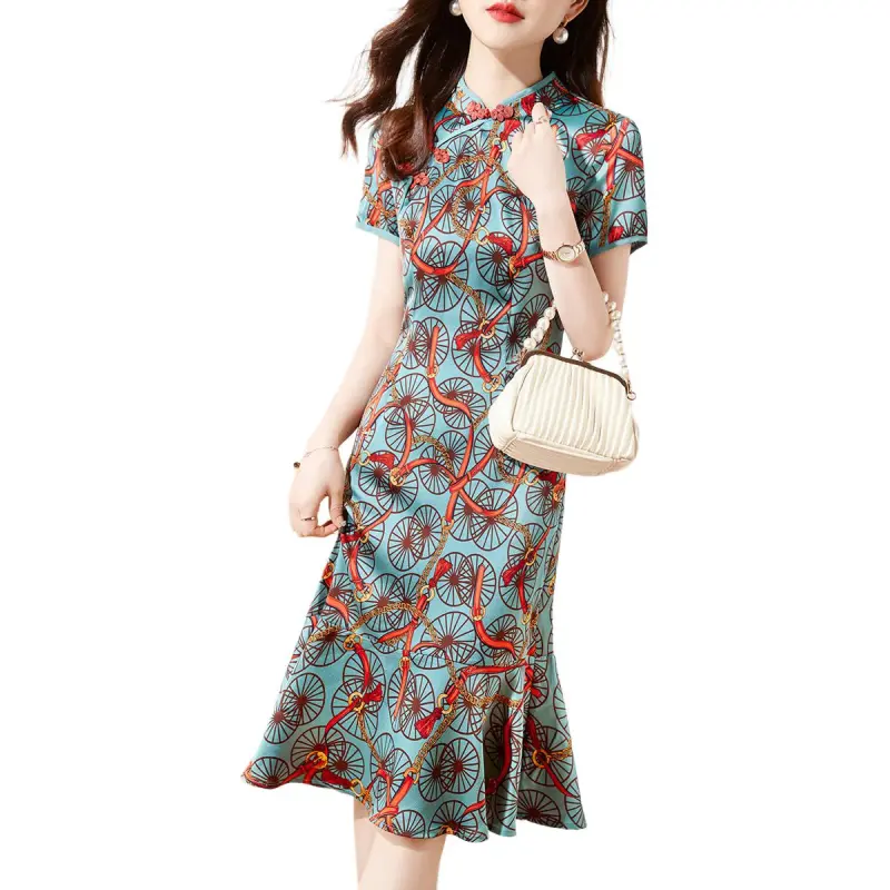 Mo Han Yi Mei Short Sleeved Dress Women's Blue-2