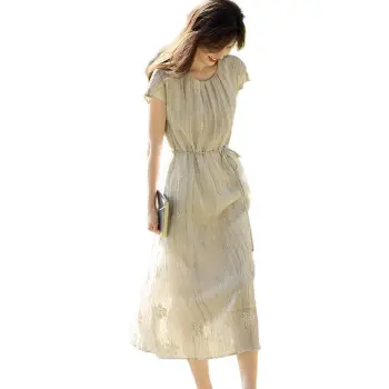 XWI Short Sleeved Dress Women's Rice Bottom Gradient