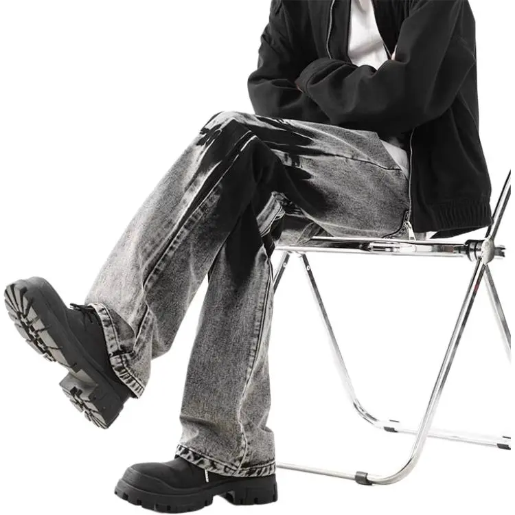 HOKLV Jeans Unisex Black Gray-4