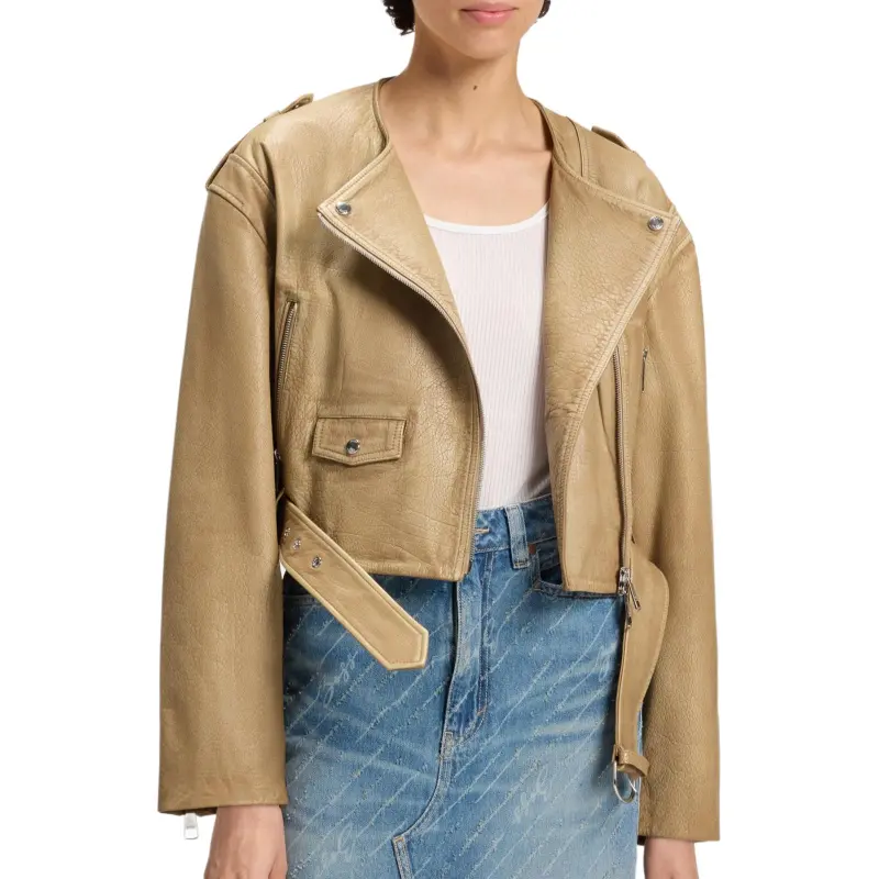 HUGO BOSS Leather Jacket Women's Beige-2