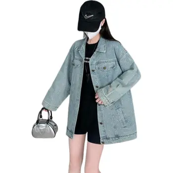 ABBY GODDESS Loose Fit Korean Style Embellished Denim Jacket Women's