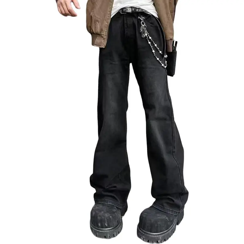 YICHEN Jeans Unisex Paris Cat Whisker Black Cow[A Shaped Bootcut]-3