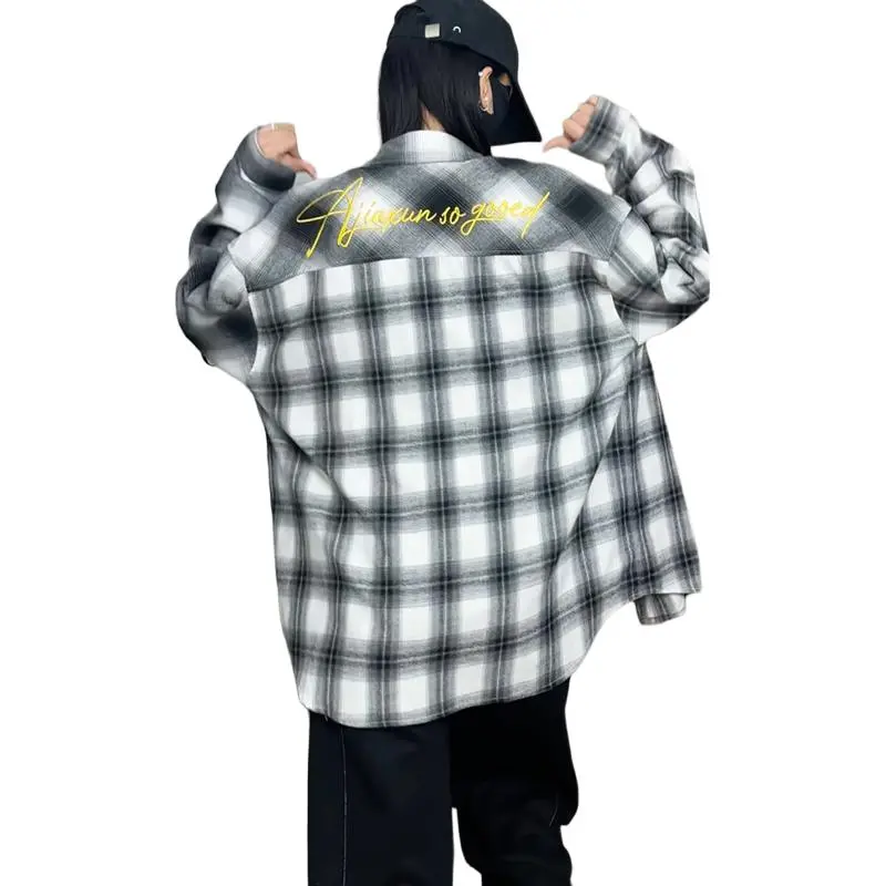 NEAR HERE Shirt Unisex Black Plaid-3