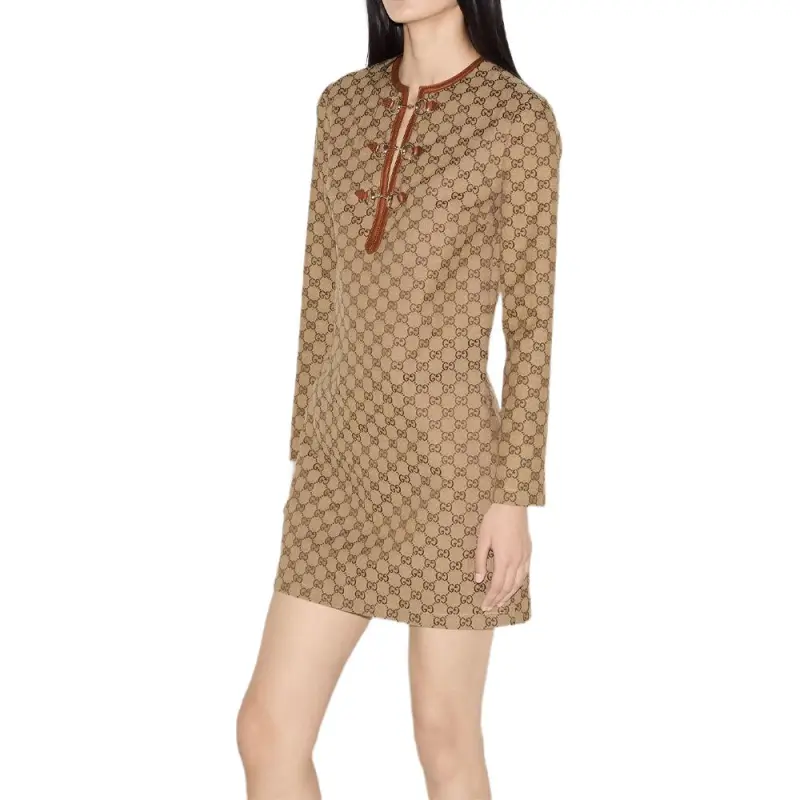 GUCCI Monogrammed Long Sleeve Mini Dress-3