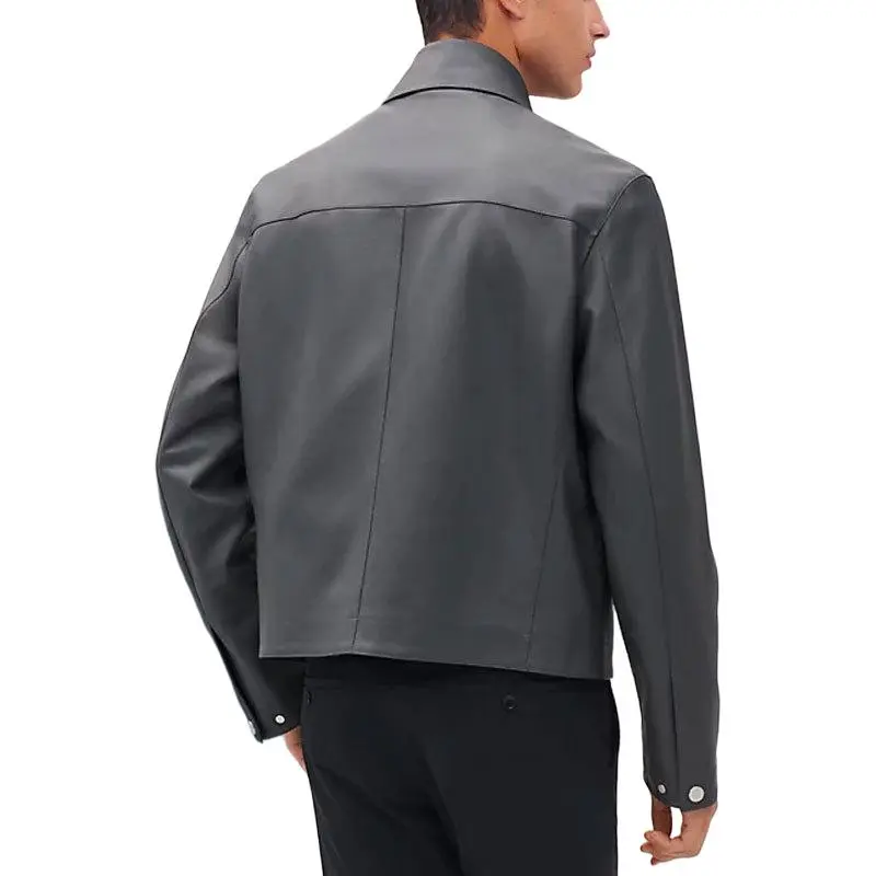 HERMES Leather Jacket Men's Black-2