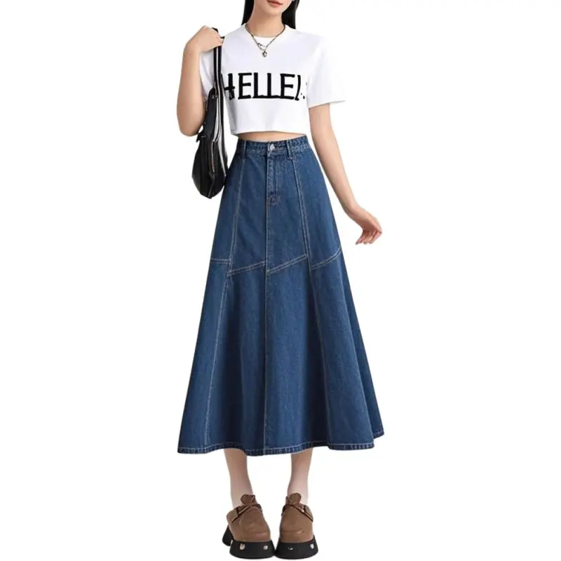 HELEH Denim Long Skirts Women's Vintage Blue-1