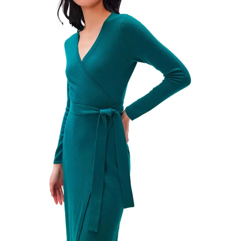 DVF Diane Von Furstenberg FW23 Long-Sleeved Dresses Women's Dark Green-3