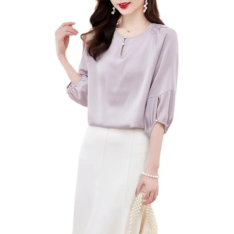 Yi Mengyuan Elbow Length Sleeved Silk Shirt Women's-3