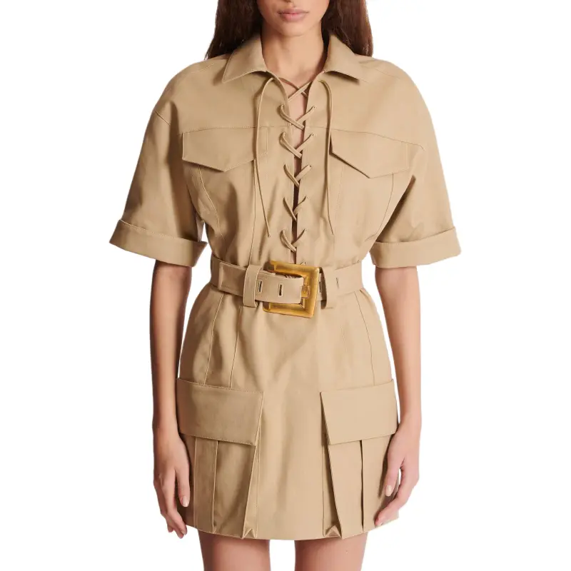BALMAIN SS25 Short Sleeved Dress Women's Beige-1