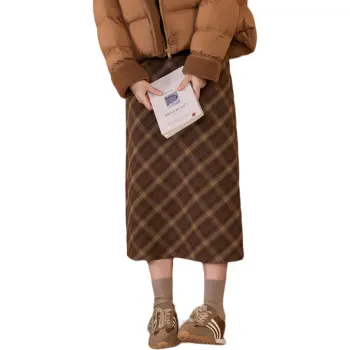 ZIHAN Casual Long Skirts Women's Coffee Plaid