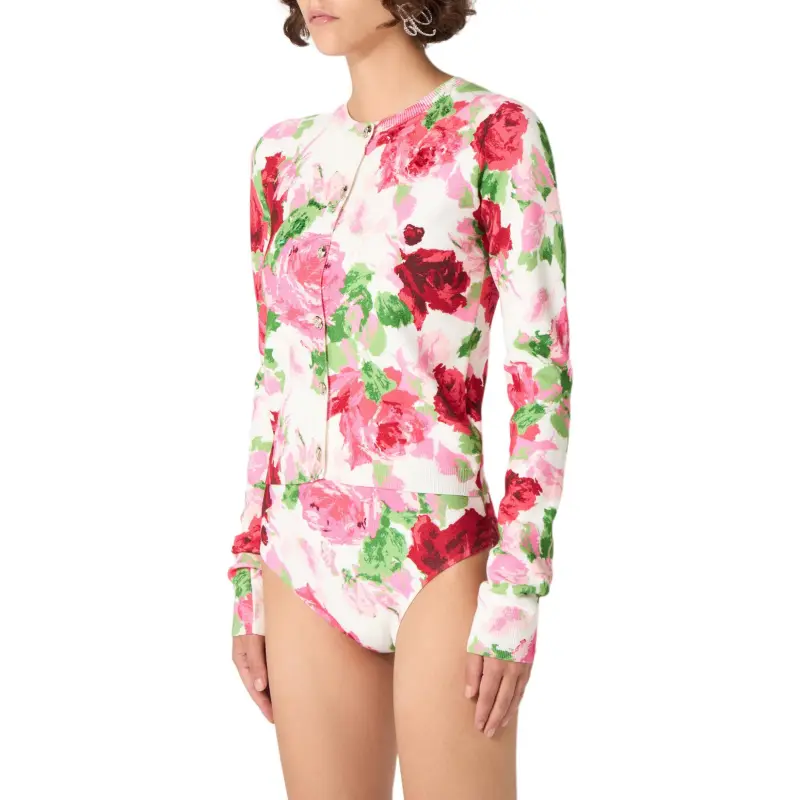 Blumarine Peony Intarsia Knit Buttoned Cardigan-3