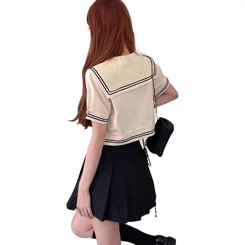 Garbege Uniforms Women's Apricot Shirt Bow Tie Black Skirt Set-1