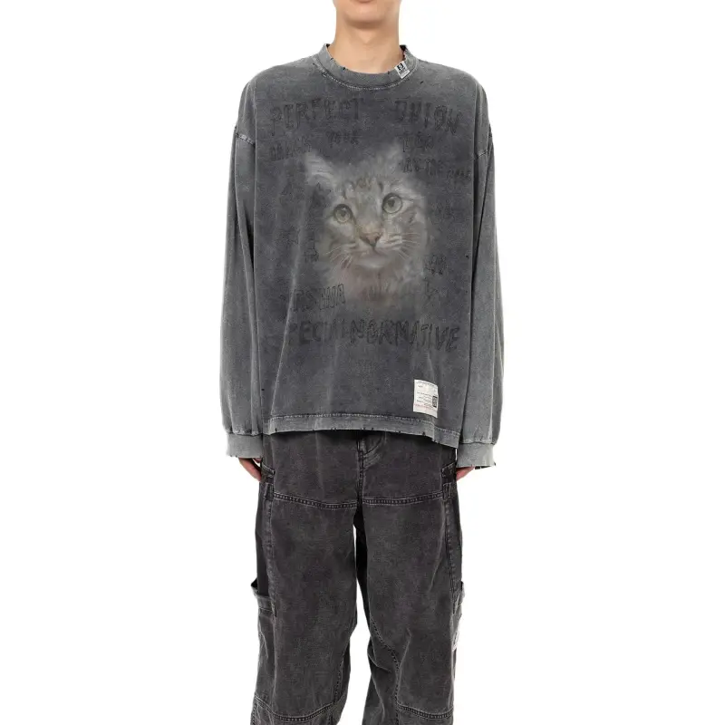 Maison Mihara Yasuhiro Bleached Cat print T shirt-2