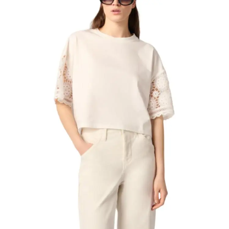 Maje Crochet sleeve T shirt-1