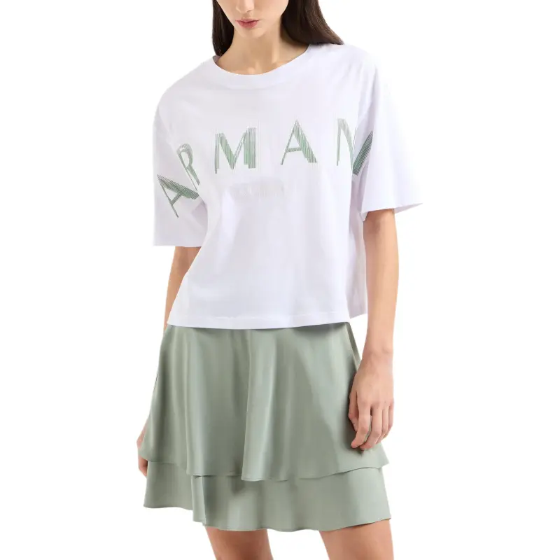 ARMANI EXCHANGEAE Drop Shoulder Sleeve T Shirt Women's Cream White-1