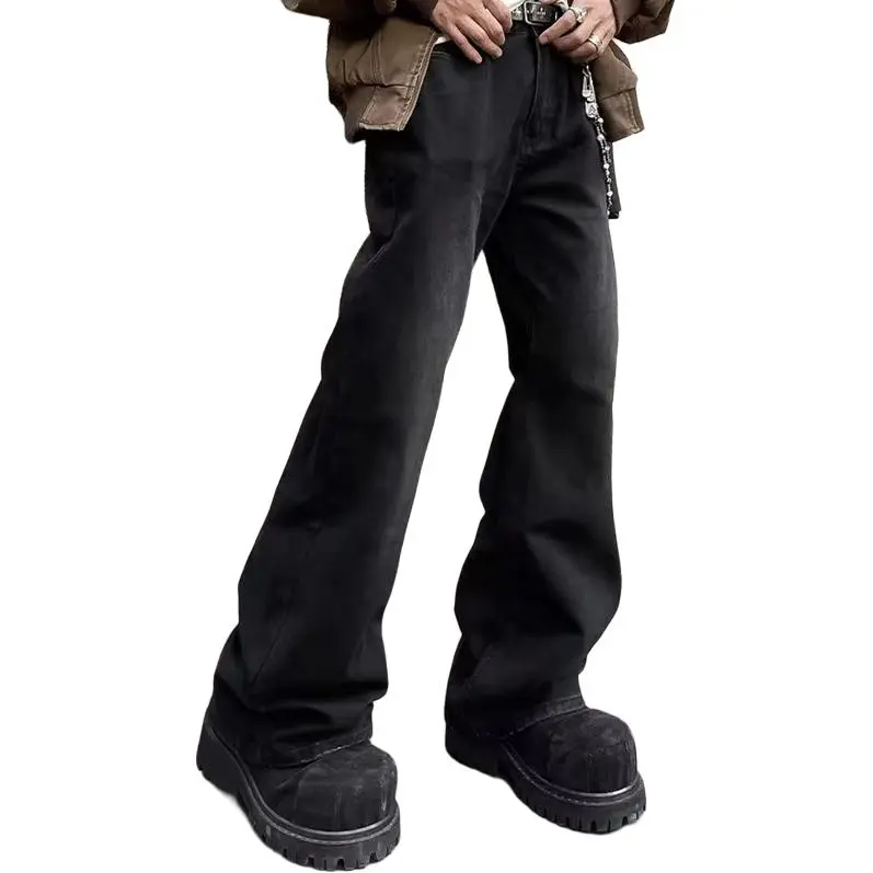 YICHEN Jeans Unisex Paris Cat Whisker Black Cow[A Shaped Bootcut]-4