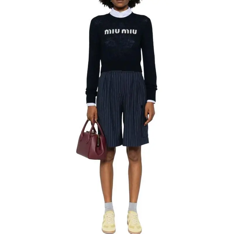 MIU MIU Logo Intarsia Crewneck Knitted Jumper-2