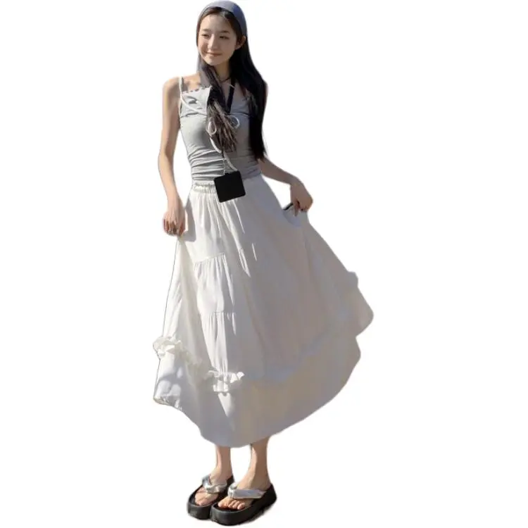 BENGEN Casual Long Skirt Women's White-2