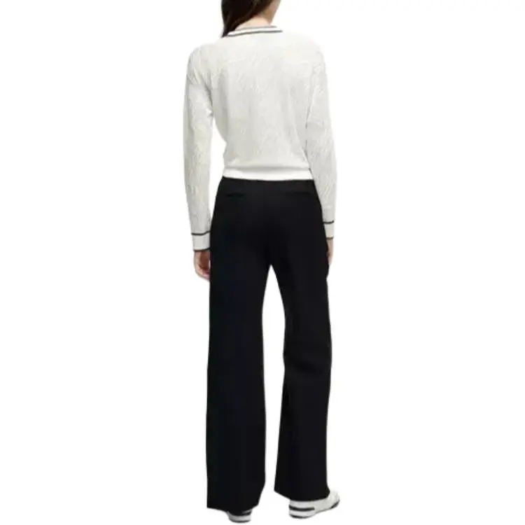 KARL LAGERFELD Solid Color Crew Neck Jacquard Long Sleeved T Shirt Women's White-2