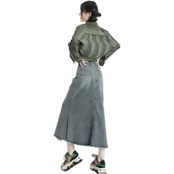 LIGEMAN Denim Long Skirt Women's Blue